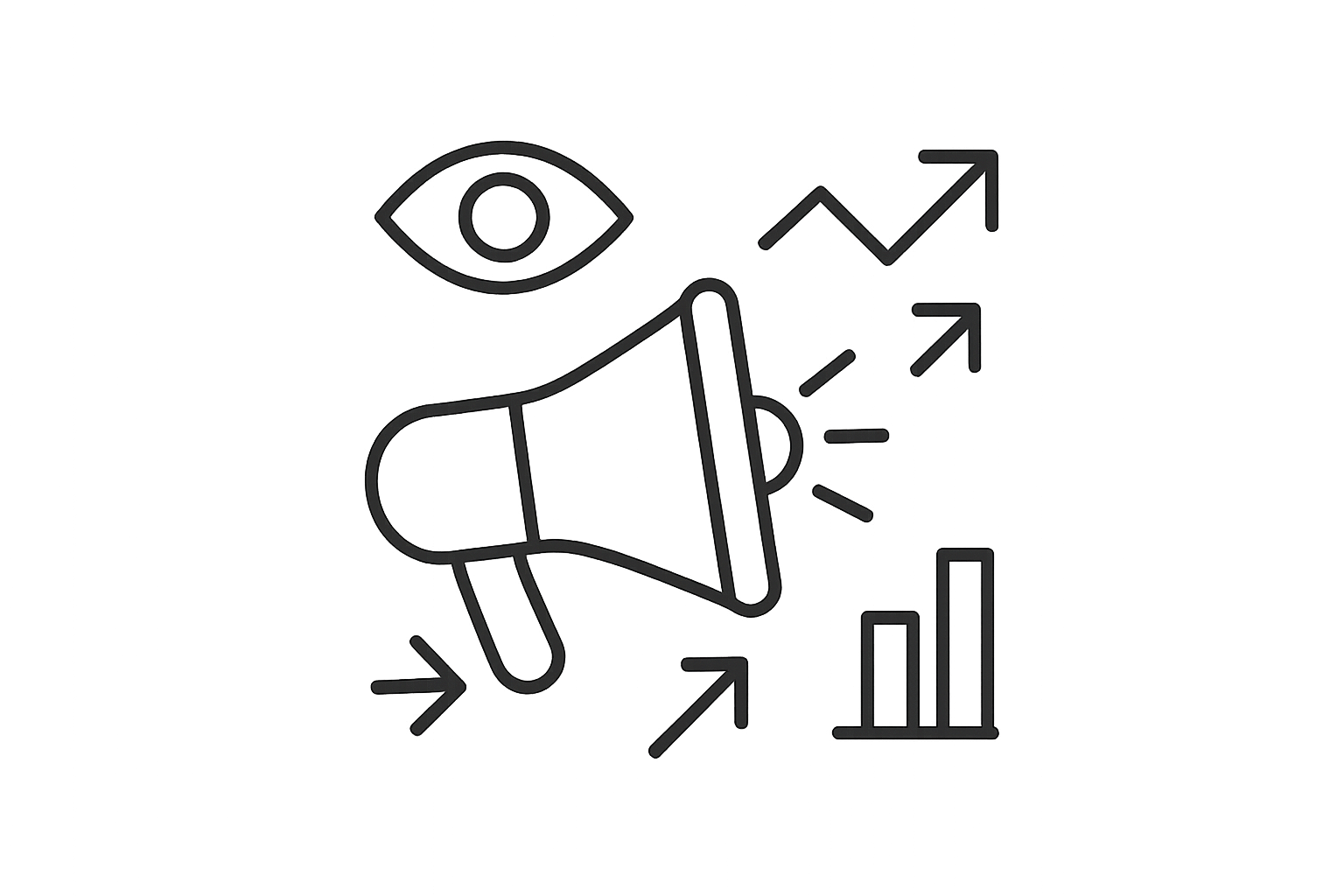 create a basic black line image representing increased brand exposure. This image should be PNG format so the background is transparent. The image should also should be no more than 200x200 pixels.